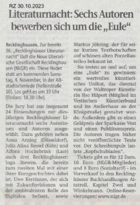 Recklinghäuser Zeitung - Ankündigung Literaturnacht 2023