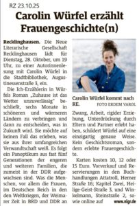 Pressearchiv der NLGR 1 Carolin Würfel Ankündigung RZ